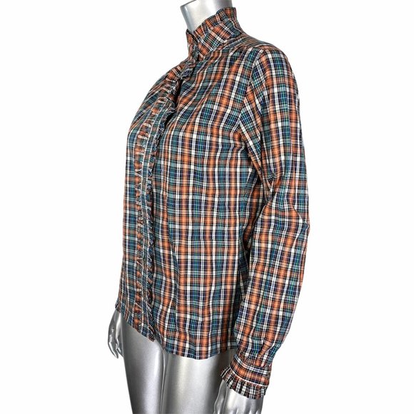 Bell Fine Garments Blue Plaid Ruffled Blouse 4 - Picture 4 of 5